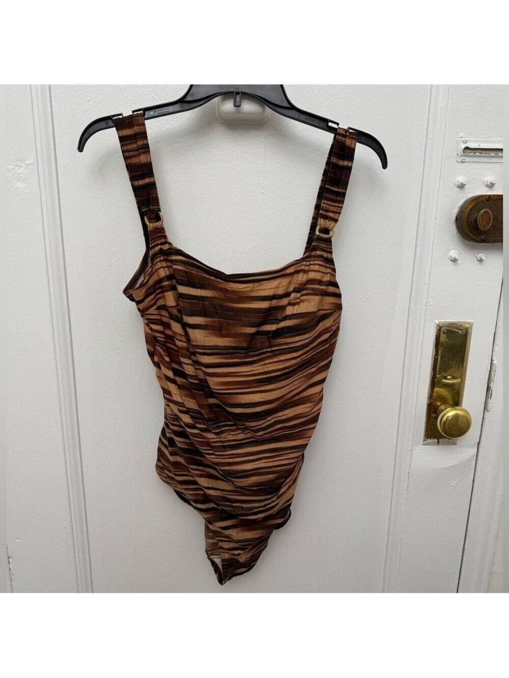 Christina One Piece Swimsuit Bathing Suit Striped Brown & Black Size 16